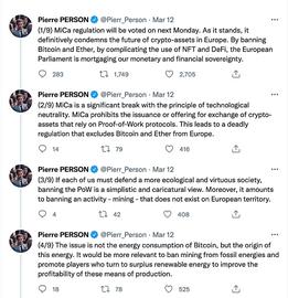 比特币:欧盟将发起投票：是否限制基于工作证明（POW）的加密货币